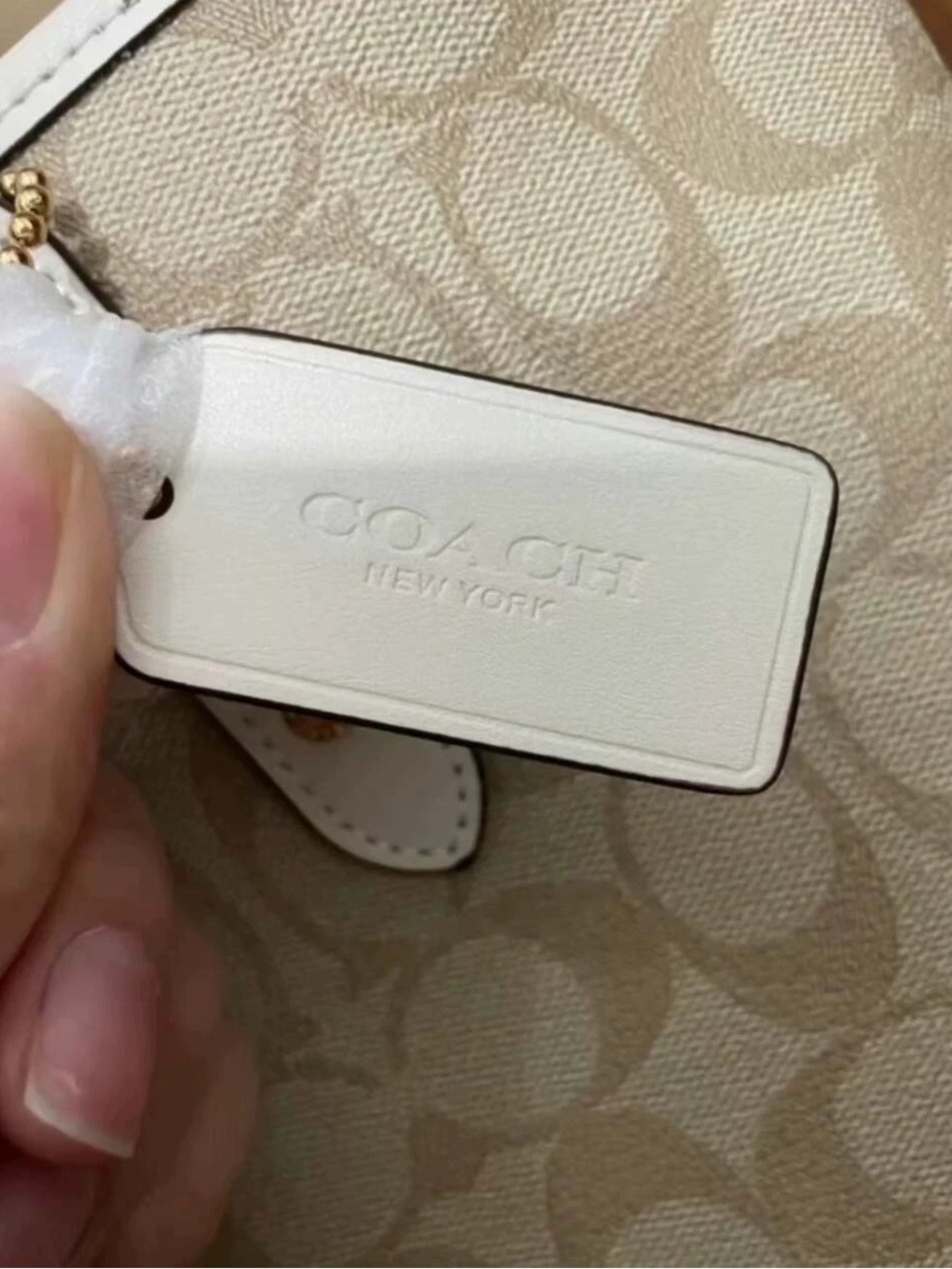 Coach Beige Signature Canvas Tote with Cream Leather Handles - Picture 4 of 5